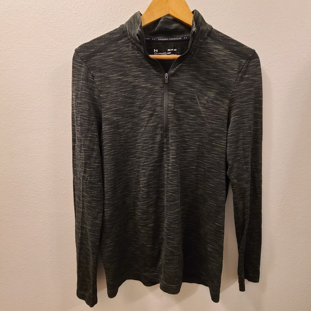 Under Armour Mens HeatGear 1/2 Zip Size Small Marine OD Green Print Long Sleeve